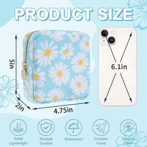 UIXIZQ Waterproof Mini Floral Makeup Bag Pouch for Purse,Nylon Flower Cosmetic Travel Bag Small Preppy Toiletry Organizers Bag for Women Girl,Cute Zipper Pouch Coin Purse for Work(Mini Blue-Daisy) - color: Blue-Daisy, size: Mini