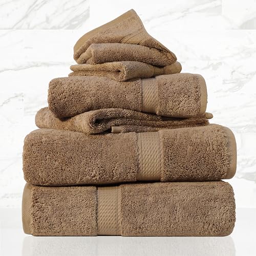 SUPERIOR Egyptian Cotton Ultra Plush & Absorbent, 6 Piece Set, Latte | Quick Dry, Soft Luxury Towel Set, Bath Essentials, Guest Bath, Spa, 2 Bath, 2 Hand, 2 Face Towels, Madeline Towels - color: Latte, size: 6-Piece Towel Set