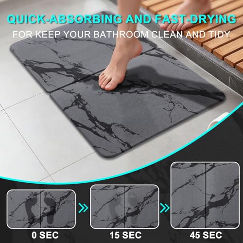 Diatomaceous Earth Bath Mat, 24"x16" Absorbent Stone Bath Mat for Bathroom, Quick Dry Foldable Diatomite Stone Mat, Non-Slip Magic Stone Dish Drying Mat for Kitchen Counter, Pet & Plant - color: Grey Marble