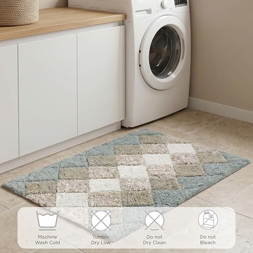THE BEER VALLEY Set of 2 Albany Bath Rug 21x32/17x24 Inch - Grey Beige | Non Slip Cotton Absorbent Bathmat for Bathroom, Washable Soft Toilet Bathrug - color: Grey Beige