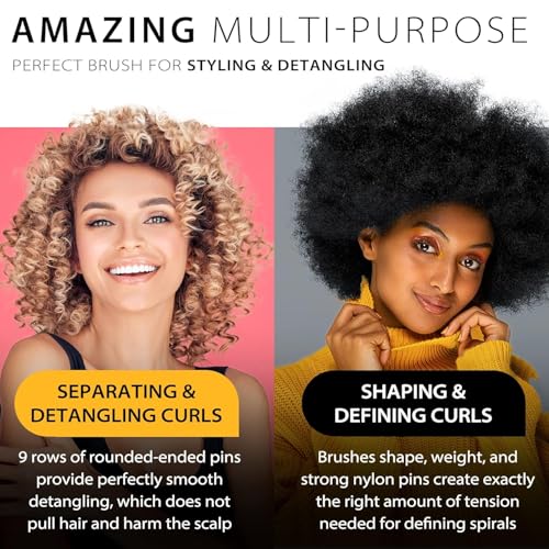 2 PCS Hair Brush for Women Men 7 Row 5 Row Curly Wet or Dry Hair Classic Styling Brushes for Natural Thick Hair, Blow Separating, Shaping Defining Curls Tools Travel Bristle Black Hairbrush - color: Black 9 Row and 5 Row
