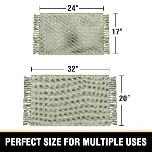 H.VERSAILTEX Waffle Bath Mat Super Absorbent Boho Bath Mat Non Slip Bath Rugs for Bathroom Floor Machine Washable Dry Fast Bathroom Rugs with Tassels (20 x 32 Plus 17 x 24 Inches, Sage) - color: Sage, size: 20" x 32" Plus 17" x 24"