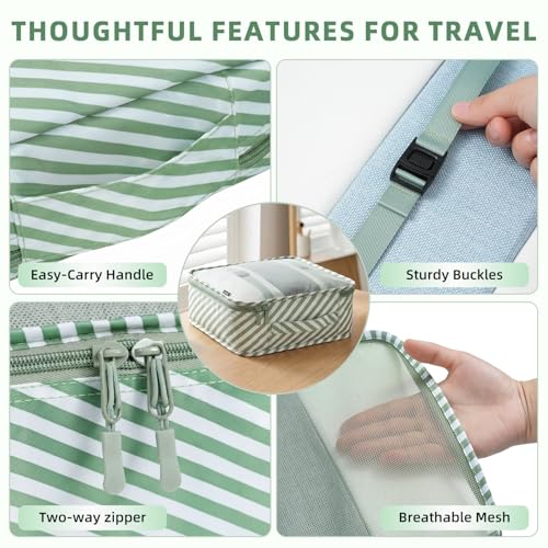 BAGAIL 8 Set Packing Cubes Luggage Packing Organizers for Travel Accessories-White and Matcha Stripe - color: White and Matcha Stripe, size: 8 Set