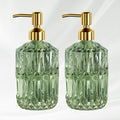AmazerBath Soap Dispenser, 2 Pack Green Glass Soap Dispenser with Pump Stainless Steel, 14.2OZ Luxury Gold Hand Soap Bottles Bathroom Kitchen - color: Green & Gold - 2 Pack