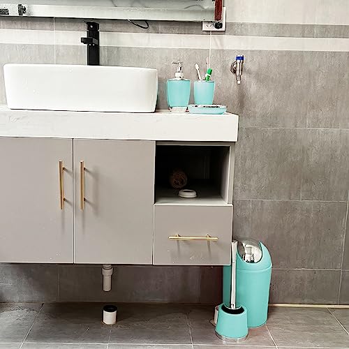 Bathroom Accessories Set 6 Pieces Plastic Bathroom Accessories Toothbrush Holder, Rinse Cup, Soap Dish, Hand Sanitizer Bottle, Waste Bin, Toilet Brush with Holder (Mint Green)