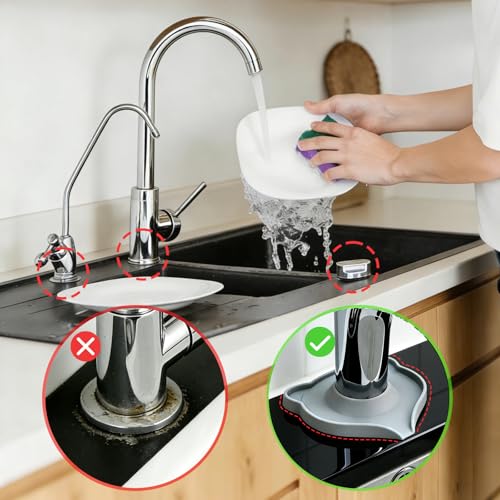 Compact Silicone Kitchen Sink Faucet Splash Proof Mat, Tap Water Diversion Splash Guard Drain Pad(Light Grey,2PCS) - color: LightGreyx2
