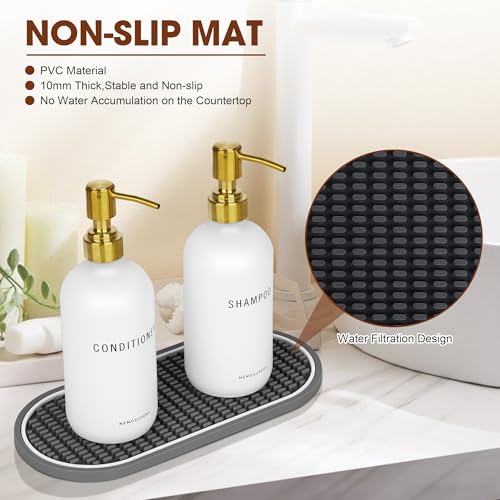 White Glass Shampoo and Conditioner Dispenser Set –16.9oz Refillable Bottles with Stainless Steel Pump, Non-Slip Mat & Waterproof Labels –Shampoo Conditioner Body Wash Dispenser for Shower - color: White
