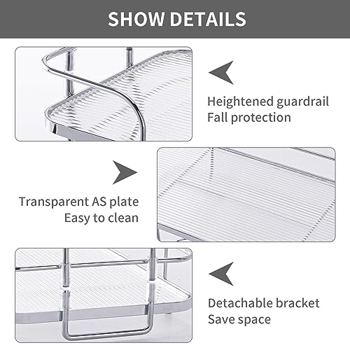 2 Tier Corner Bathroom Counter Organizer, Cosmetic Skincare ，Bathroom Countertop Perfume Tray Vanity, Kitchen Spice Corner Storage Shelf - color: Silver