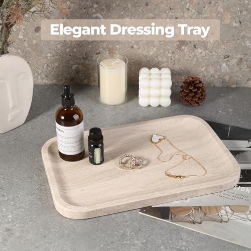 Karibiber Marble Vanity Tray, Bathroom Tray Countertop, Decorative Dresser Organizer, Perfume, Jewelry Holder, Beige Stone Serving for Kitchen Sink Storage(MOCA Cream) - color: Beige Cream