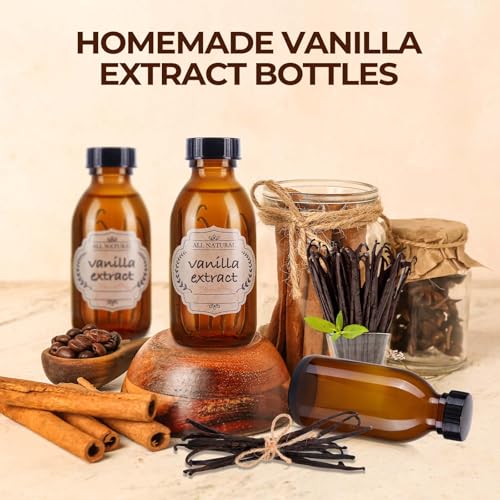 4 oz Amber Glass Bottle with Cap, Empty Glass Bottles Cosmetic Pump Dispensers for Homemade Vanilla Extract, Essential Oils, Juice, Potion, Syrup, Liquids, Christmas, Holiday Gift (Brown 4 Pack) - color: Amber, size: 4 Pack