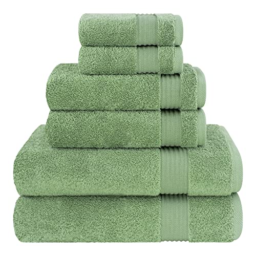 Cotton Paradise Towel Set of 6, 2 Bath Towels, 2 Hand Towels and 2 Washcloths Towels for Bathroom Sets, Green - color: Sage Green, size: 6 PC SET (27x54" + 16x28" + 13x13")