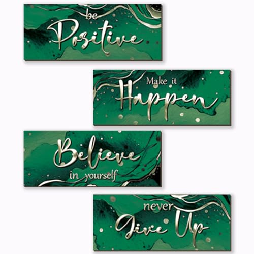 4 Piece Green And Silver Bathroom Decor Motivational Silver Wall Art Abstract Women’s Office Decor Inspirational Wooden Signs Green Bathroom Accessories for Home Bedroom Office 10X4 Inch - color: Green