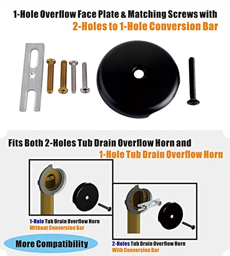 Black Universal Tub Drain Tip Toe Tub Conversion Kit Assembly, Artiwell EZ Installation Bathtub Drain Replacement Trim Kit with 1-Hole Overflow Face Plate and Pop-up Tub Stopper,Matte Black - color: Matte Black