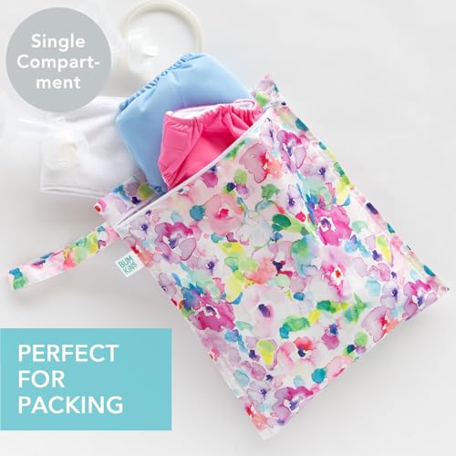 Bumkins Waterproof Wet Bag for Baby, Travel, Swim Suit, Cloth Diapers, Pump Parts, Pool, Beach, Gym Clothes, Toiletry, Hook to Stroller, Daycare, Zip Reusable Wetdry Packing Pouch, Watercolors Floral - color: E5 Watercolors, style: Wet Bag