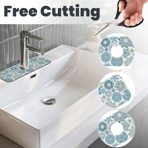 Mandala Boho Blue Flower 15" X 5.5" Kitchen Sink Splash Guard Faucet Faucet Guard Draining Mat Sink Splash Guard Faucet Kitchen Bathroom - color: Mandala Boho Blue Flower