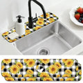 2 Pcs Kitchen Sink Splash Guard Faucet Mat Sunflower Plaid Pattern Faucet Mat for Sinks Plant Absorbing Drying Mats for Kitchen Bathroom, 23.6x5.5inch - color: Sunflower