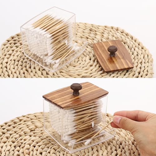 Tbestmax 10oz Qtip Holder Dispenser Big Clear Bathroom Container for Cotton Ball, Cotton Swabs, Floss - Bathroom Organizer Accessories for Storage - color: 1Pc-Black-2