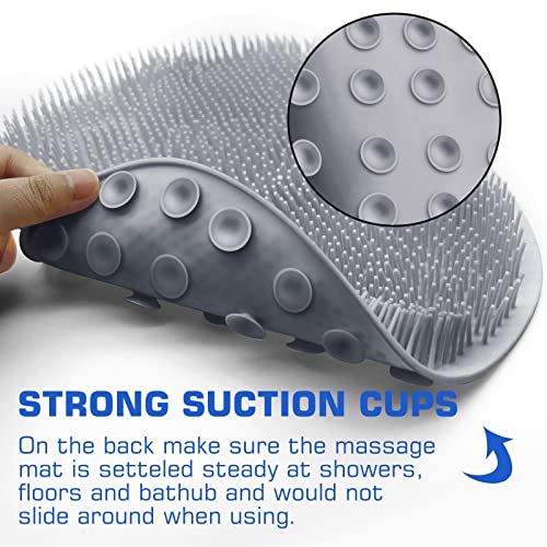 Shower Foot Scrubber Mat Back Washer Exfoliating Bath Wash Pad Wall Mounted Slip Suction Cups for Use in Cleaner Men and Women - color: Gray