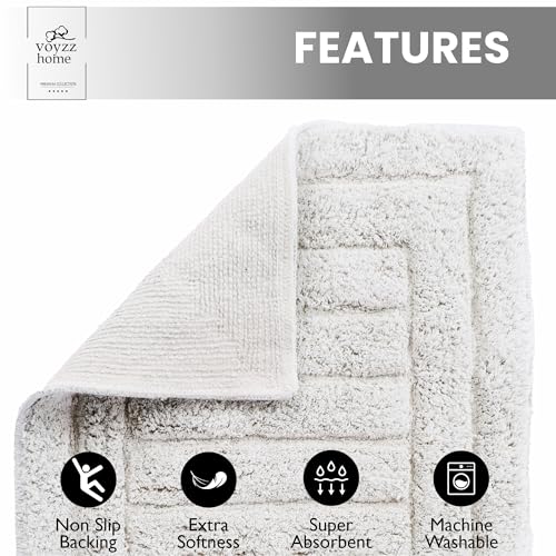 voyzz home Luxurious 100% Cotton Bath Rug Mat - Featuring Ultra-Soft Plushness, Non-Slip Design, Super Water Absorbent and Machine Washable Mats for Bath Floor, Tub and Shower, 17"x24" Striped Grey - color: Grey Striped Single 17x24