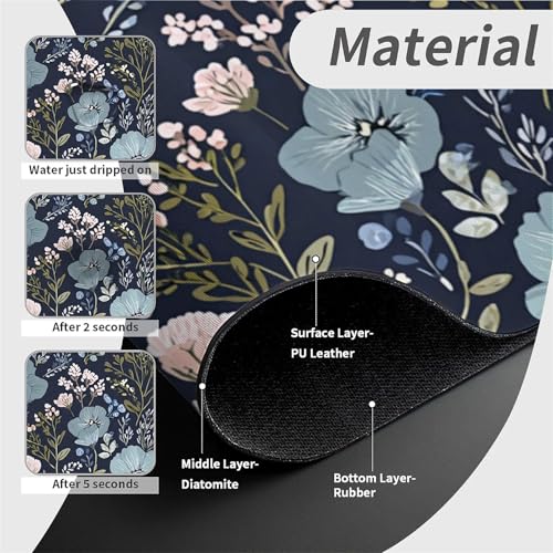 Kitchen Sink Splash Guard，Lush blue pink floral Faucet Mat Sink Gadgets-Super Absorbent Fast Drying Mat Drip Catcher for Kitchen, Bathroom,Sink Mat, Dish Drying Mat, Bathroom(15" X 5.5" )