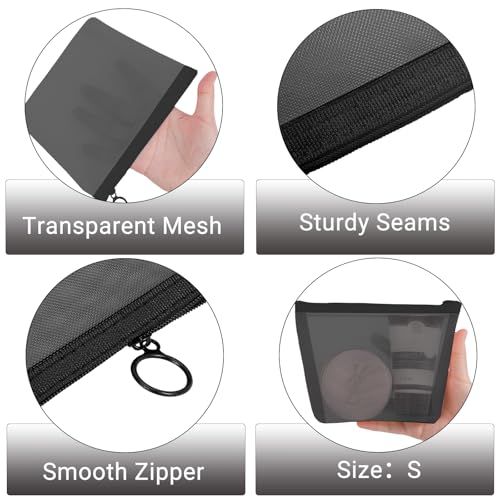 6 Pieces Zipper Mesh Makeup Bags Set, Nylon Cosmetic Bags Portable Clear Toiletry Bas Travel Organizer Bags for Office Travelling Organization (Black, Assorted Size) - color: Black
