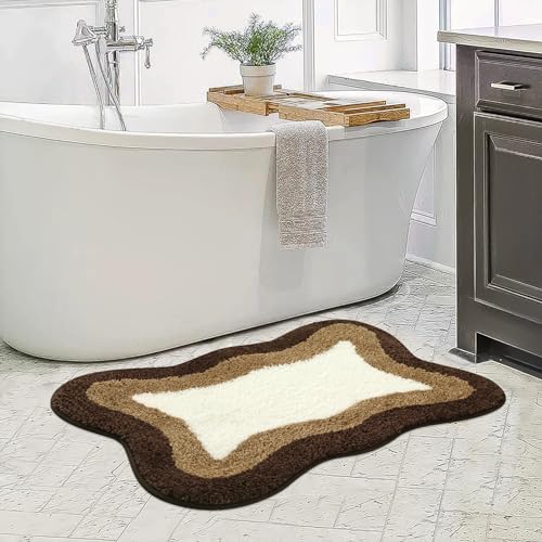HAOCOO Cute Non Slip Bath Mats, 20x31 inch Luxury Extra Soft Brown Bathroom Rugs, Irregular Shape Washable Floor Mat for Under Sink Bathtub Shower - color: Brown, size: 20x31 inch (Irregular)