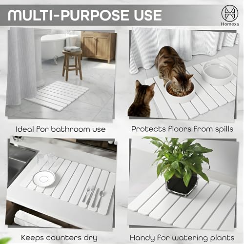 Stone Dish Drying Mat 24" x 16" – Dish Drying Stone Mat – Large Diatomaceous Earth Drying Mat with Non-Slip Base – Quick Dry Kitchen Drying Pad for Dishes, Glassware & Bottles (Solid White) - color: Solid White