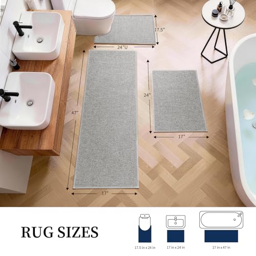 YIHOUSE Gray Bathroom Rugs Sets 3 Piece, Quick Dry Thin Bath Mat with Toilet Rug, Non Slip Absorbent Machine Washable, Bath Runner Rugs for Bathtub Sink Home Decor - color: Grey, size: 17"x24"+17"x47"+17.5"x24"U