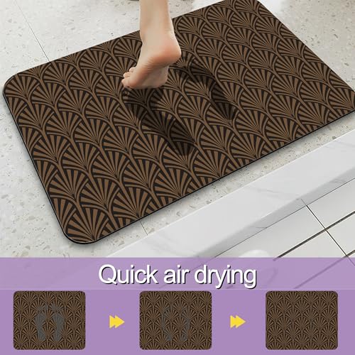Brown Modern Bathroom Rug, Rapid Dry Absorbent with Non-Slip Rubber Base Bath Mats for Bathroom 17"x30" - color: Brown Modern