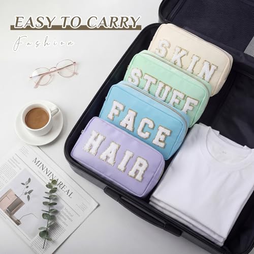 Preppy Makeup Bags Chenille Letter Stuff Bag Nylon Cosmetic Pouch Cases with Zipper for Women Travel Toiletry(Soft Pastel,Classic,4 Pcs) - color: Soft Pastel, size: Classic