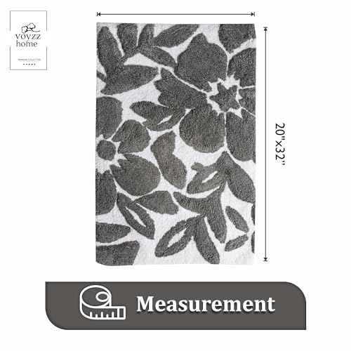 voyzz home Luxury 100% Cotton Spring Flower Bathroom Rug Mat, Extra Soft Thick Absorbent Tufted Bath Rugs, Machine Washable Plush Bath Mat for Bathroom, Shower, and Tub (20''x32'', Grey Leaf)… - color: Grey Flower Single 20x32