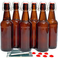 Otis Classic Swing Top Glass Bottles, Amber, Ceramic Cap, Set of 6, 16 oz | Clear Bottle, Includes Marker & Labels, For Juice, Water, Kombucha, Wine, Beer Brewing, Kefir Milk, Eggnog - color: Amber - Ceramic caps