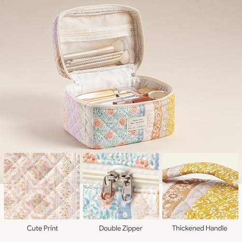 HBselect Quilted Makeup Bag, 3PCS Cotton Large Travel Makeup Bag, Cute Floral Coquette Make up Bag Cosmetic Bag Toiletry Bag for Women Girls - color: A-3PCS-Floral 36