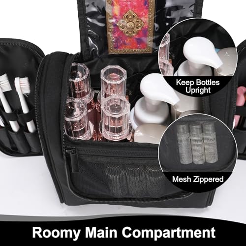 Hanging Toiletry Bag with Hook, Travel Cosmetic Makeup Bag Organizer for Accessories, Shampoo, Shaving Bag for Toiletries Accessories,Travel Essentials Kit (Black) - color: Black