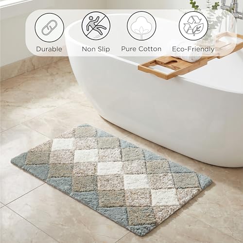 THE BEER VALLEY Set of 2 Albany Bath Rug 21x32/17x24 Inch - Grey Beige | Non Slip Cotton Absorbent Bathmat for Bathroom, Washable Soft Toilet Bathrug - color: Grey Beige