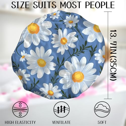 Luxury Shower Cap Terry Cloth Lined EVA Waterproof Reusable Triple Layer Elastic Hair Bath Caps for Women Girls Cute (C19-Chrysanthemum) - color: C19-Chrysanthemum