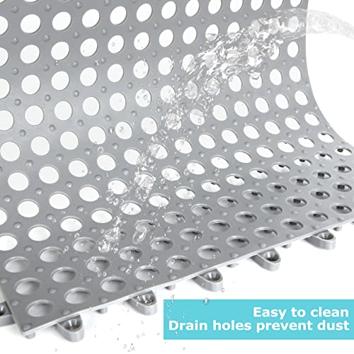 12 Pack 11.8" x 11.8" Interlocking Rubber Floor Tiles Soft PVC Non Slip Splicing Shower Floor Mat Pool Bathtub Drain Tiles for Flooring, Drainage Mats for Pool, Deck, Patio, Basement, Kennel, Poultry - color: White+blue+grey
