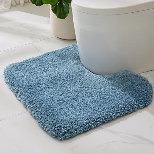 ILANGO Blue Toilet Rugs U Shaped 22" × 24" Non Slip & Super Absorbent Extra Thick Soft, Washable Bath Mats for Bathroom Floor, Microfiber Plush Shaggy Contour Bath Rugs for Toilet,Dry Quick - color: Blue, size: 1'10" x 2' (22''x24'' Toilet Rug)