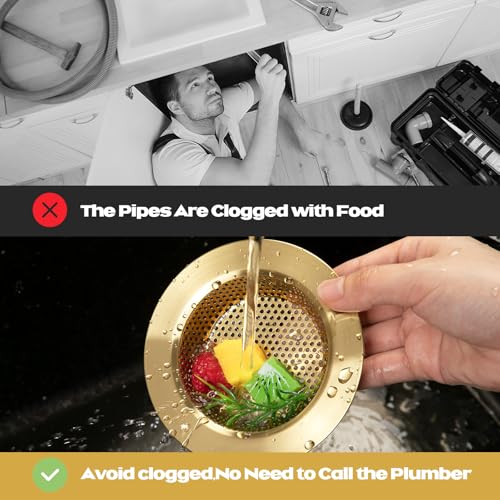 Retisee 2 Pcs Sink Strainer Stainless Steel Kitchen Sink Drain Strainer Basket Cover Mesh Hair Food Catcher, Large Wide Rim of 4.4 Diameter(Brushed Gold) - color: Brushed Gold