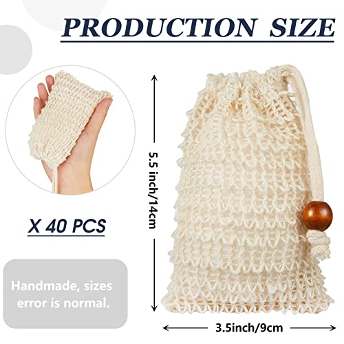 Cunhill 40 Pack Soap Saver Bag Exfoliating Soap Pouch with Drawstring Bar Wooden Bead Foaming and Drying Exfoliating Net for Bath and Shower (3.5x5.5 Inch) - size: 3.5x5.5 Inch