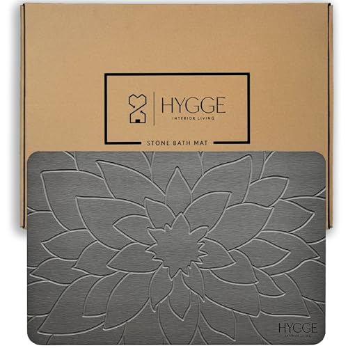 Diatomaceous Earth Stone Bath Mat - Ash Bloom | Modern Fast Dry Bathroom Floor Shower Mat, Quick Drying Premium Luxury Diatomite Spa Stone Gift, Non-Slip Base, 23.6” x 15.4” - color: Ash Bloom
