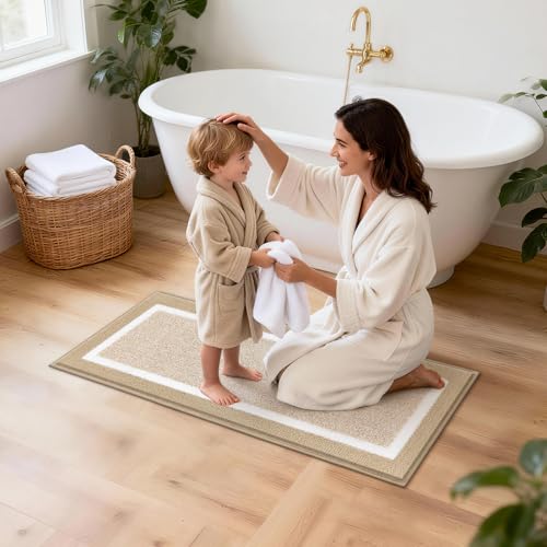 Pauwer 3 Pieces Bathroom Rugs Sets, Microfiber Shaggy Bath Mat Set, Ultra Soft Non-Slip Rug with U Shaped Toilet for Bathroom, Tub, Shower Washable Carpets Set,Beige - color: Beige, size: 18"x26"+18"x48"+U Shape 20"x24"