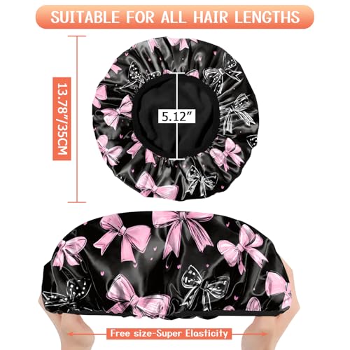 Luxury Shower Cap Terry Lined Reusable Triple Layer Waterproof Hair Elastic Caps Shower Bath Hat for Women Girls Cute Aesthetic-Bowknot - color: AL19-Bowknot