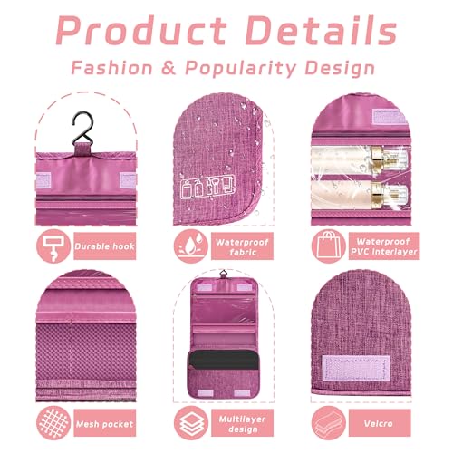 Toiletry Bag Travel Bag with Hanging Hook, Waterproof Capacity Hanging Multifunctional Makeup Bag for Toiletries, Portable Cosmetic Bag Travel Organizer for Women and Men(Purple) - color: B1-Purple