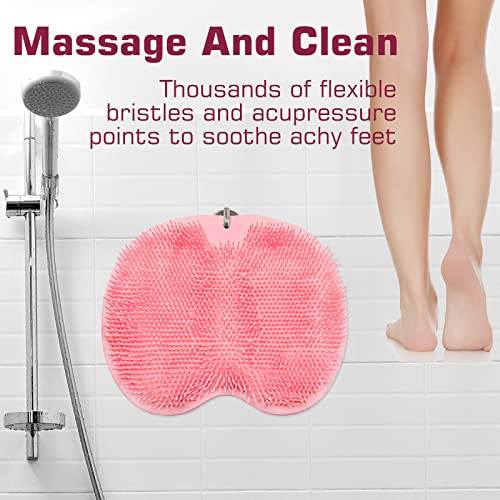 Shower Foot Scrubber Mat Back Washer Back Exfoliating Bath Wash Pad Wall Mounted Slip Suction Cups Foot Scrubber for Use in Shower Cups Foot Cleaner for Men and Women - color: Pink