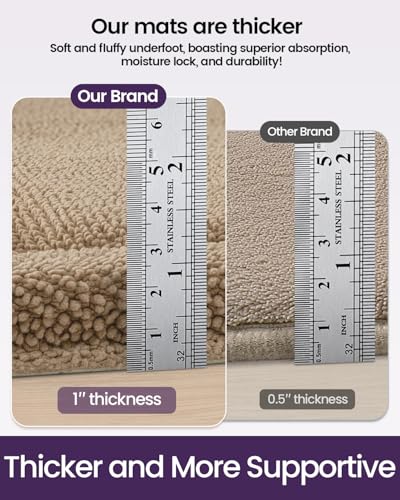 DEXI Memory Foam Bath Mat 24x17, Soft Absorbent Chenille Bathroom Rug, Non Slip Quick Dry Bath Mats for Bathroom, Thick Plush Floor Carpet for Tub Shower, Sink, Beige - color: Beige, size: 24" X 17" (Rectangular)