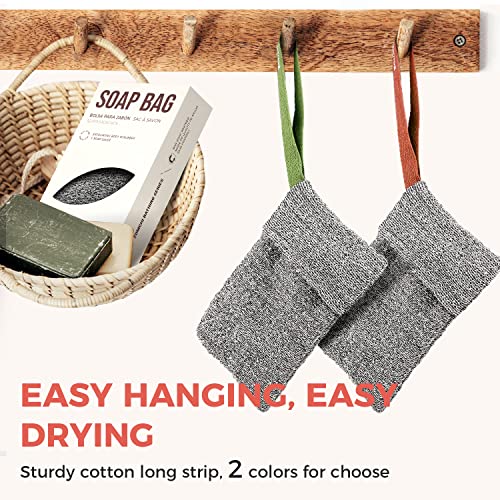 ZOMCHI Soap Saver Bags for Bar Soap, 2 Pack, Deep Texture Grey | Nylon Mesh Helps Create Rich Lather, Hanging Loop, Quick Drying Design, Roomy Pouch For Bath And Shower Routines - style: Deep Exfoliating