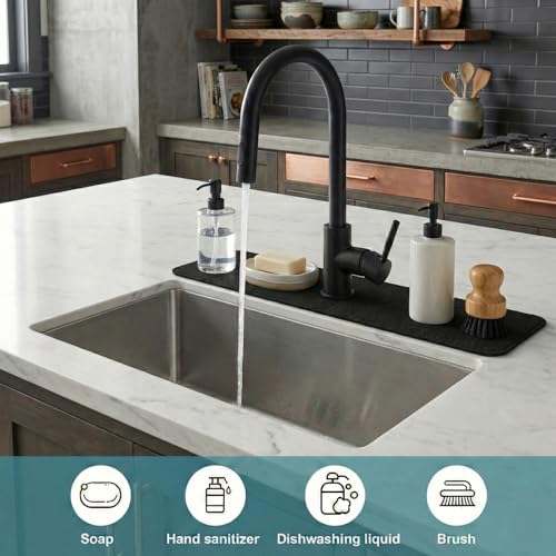 Customizable Kitchen Sink Faucet Mat: 24" Lx5.5 W Absorbent Splash Guard | Non-slip Fabric Rubber Mat, Cut to Fit Oval Rectangle Square Faucet & 2,3,4 Holes Irregular Sink with Soap Dispenser Air Gap - size: 24"Lx5.5"W -1PC