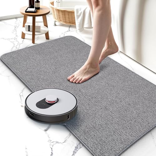 Upgraded Bath Mat 24x48Inch, Thin Bath Mats Rugs with Rubber Backing Non-Slip, Absorbent,Quick Dry Machine Washable, Home Decor Accessories Cozy Cloth Bathroom Rugs fit Under Door/Sink/Tub/Shower-Gray - color: Grey, size: 24"x48"