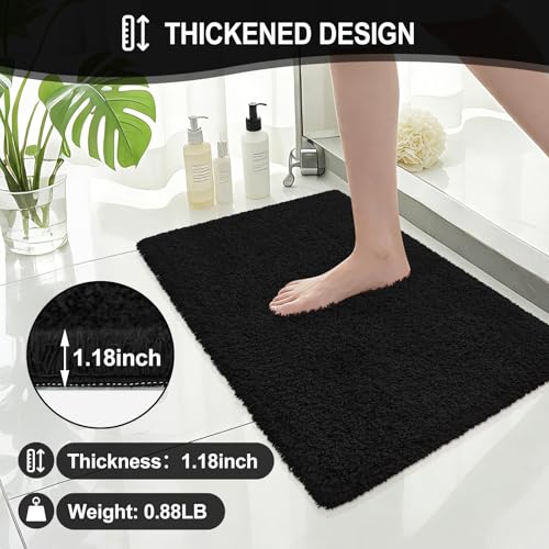 Bathroom Rugs 24"x17", Black Extra Soft Absorbent Bath Mat, Rubber Backing Quick Dry, Machine Washable Microfiber Bath Rugs for Bathroom Floor, Shower, Bedroom, Tub - color: Black, size: 24" x 17"